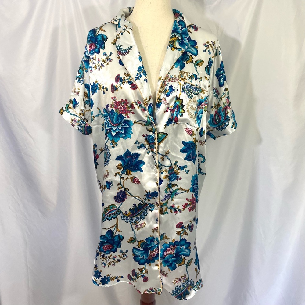 Floral Satin Button-Up Shirt